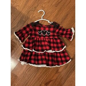 Little Girls Buffalo Plaid Heart Dress Size 12 Months Black and Red Holiday